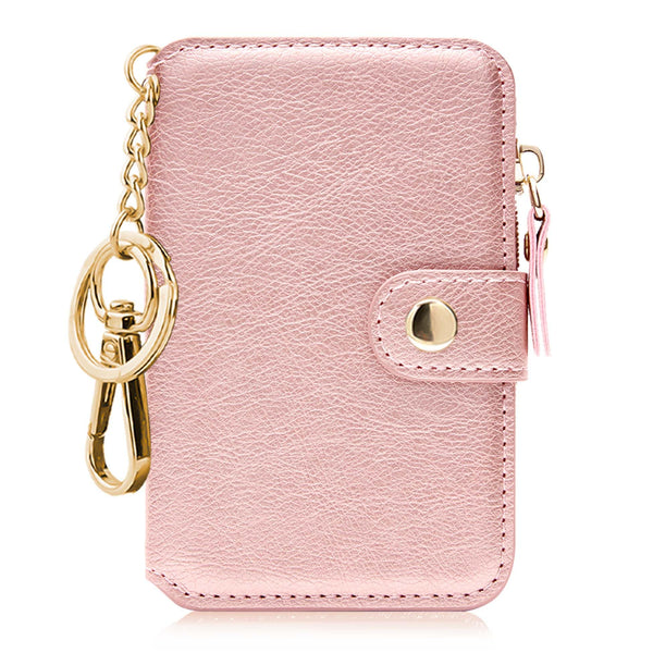 Keychain wallet, Rfid Blocking Credit Card Holder Leather, Zipper Card Case for Women Pink