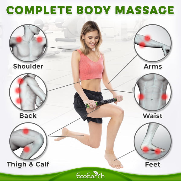 Ecoearth Muscle Roller Stick, Body Massage Stick Lymphatic Drainage Massager for Arm, Shoulder, Back & Leg Myofascial Release, Personal Handheld
