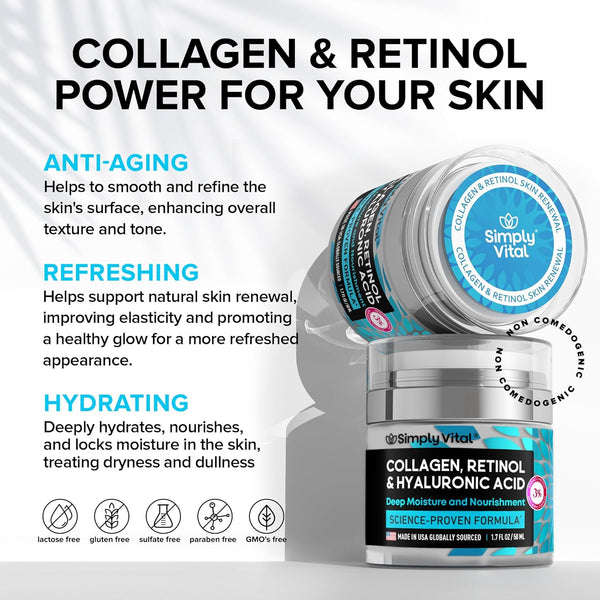 Simplyvital Collagen, Retinol & Hyaluronic Acid Cream - Anti-Aging Face Moisturizer for Face, Firming Skin Care Neck & DÃ©colletÃ© - Made in USA,