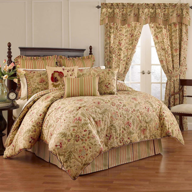 Waverly Imperial Dress Jacobean Floral Rod Pocket Back Tab Curtains for Windows in Bedroom, Kitchen, or Living Room, Sin
