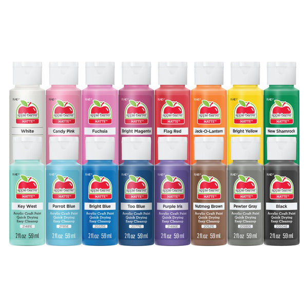 Apple Barrel, Vibrant Spectrum Collection Acrylic Craft Paint, Promoabiii, each, 16 assorted matte colors, 2 Fl Oz, 16 Count