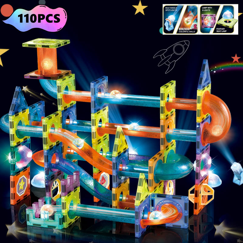 BINZKBB Light Magnetic Tiles Building Blocks for Kids,3D Clear Educational STEM Building Toys,Magnetic Marble Run Blocks Toys for Kids Ages 3 4 5