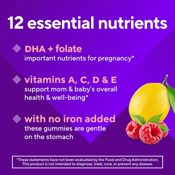 Vitafusion Prenatal Gummy Vitamins, Raspberry Lemonade Flavored, Pregnancy Vitamins for Women, with Folate and DHA, AmericaÃ¢ÂÂS Number 1 Gummy