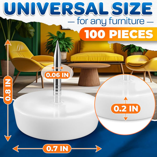 Nail in Furniture Glides, 100 Pcs, 0.6" x 0.7", Nylon for Hardwood Floors | Plastic Furniture Feet, Steel Nail Hold Stays Put, Glides Smoothly,