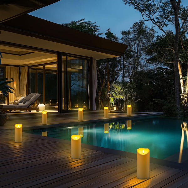 Homemory 4"x9" Outdoor Waterproof Flameless Candles with Timers and Remote Control, Battery Operated Candles, LED Plastic Candles, Ivory White,
