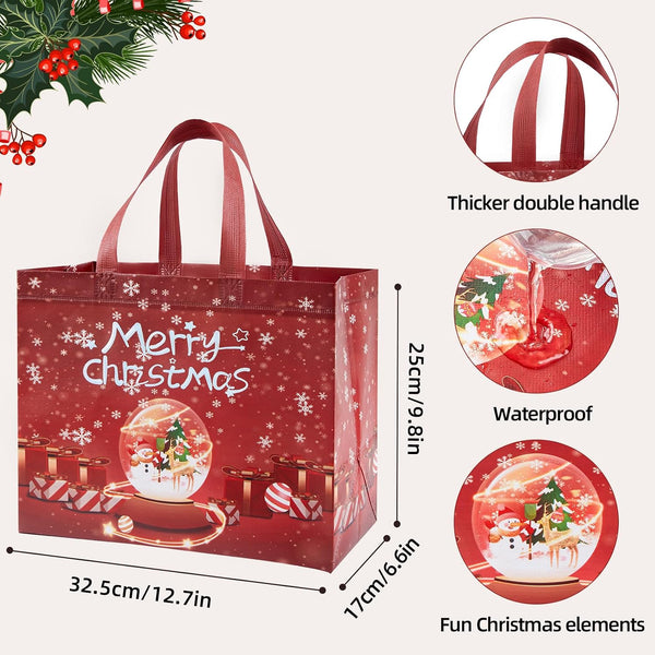 YANGTE 16 Pack Christmas Tote Bags with Handles, Non-Woven Gift Bags, 12.8" 9.8" 6.7 16-Pack