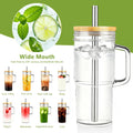 Birity 24oz Glass Cups with Lids and Straws,Glass Tumbler with Handle,2 set–Reusable Glass Ice Coffee Cups with Lid and Straw for