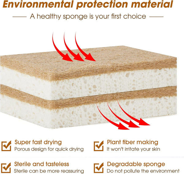 GREENTH PRO 10 Pack Nature Dish Sponge - Natural Kitchen Sponge - Coconut Fiber and Wood Cellulose Scrubber