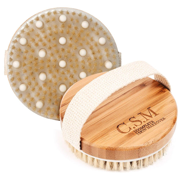 CSM Dry Body Brush - Natural Bristle Exfoliating Brush for Skin Renewal, Lymphatic Support and Circulation Boost - Sustainable Choice Dry Brushing