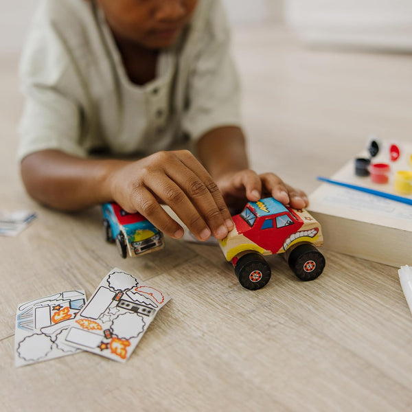 Melissa & Doug Decorate-Your-Own Wooden Craft Kits Set - Race Car and Monster Truck