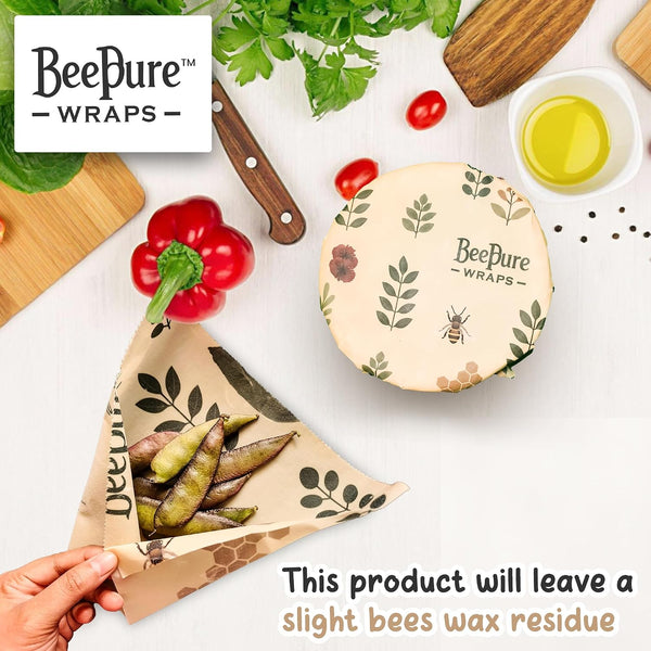 BeePure Reusable Beeswax Food Wrap - Eco-Friendly, Sustainable Wrap Roll (15"x80") - Plant & Bee Pattern for Food Storage BP-ROLL-NATURE