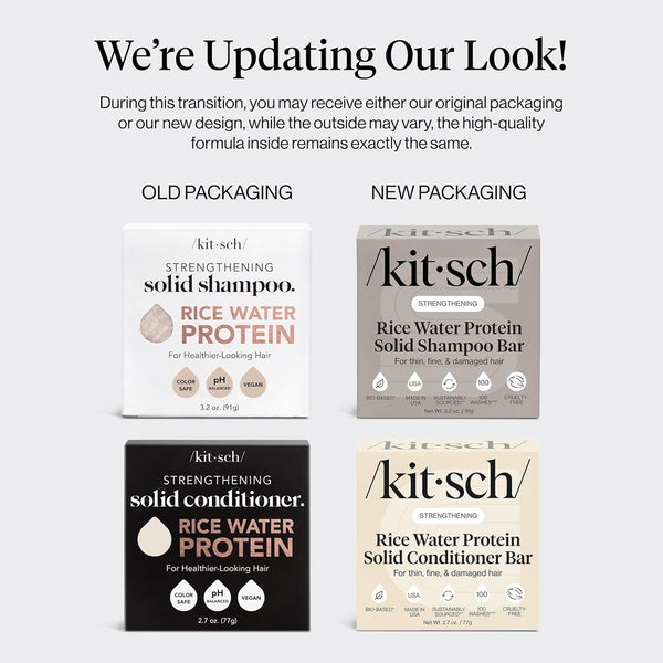 Kitsch Rice Water Shampoo & Conditioner Set - Solid Rice Water Shampoo & Conditioner Bar Soap for Hair Care, Strengthening & Nourishing Soap Bar,