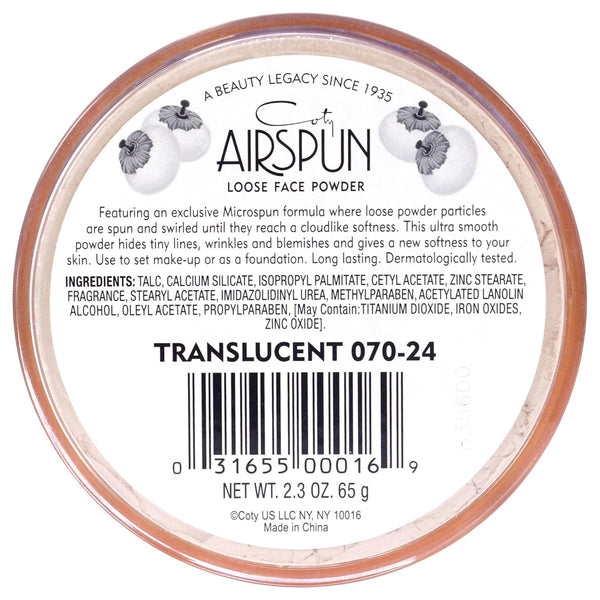 Airspun Coty Loose Face Powder, Translucent, Pack of 1 2.3 Ounce (Pack of 1) Translucent