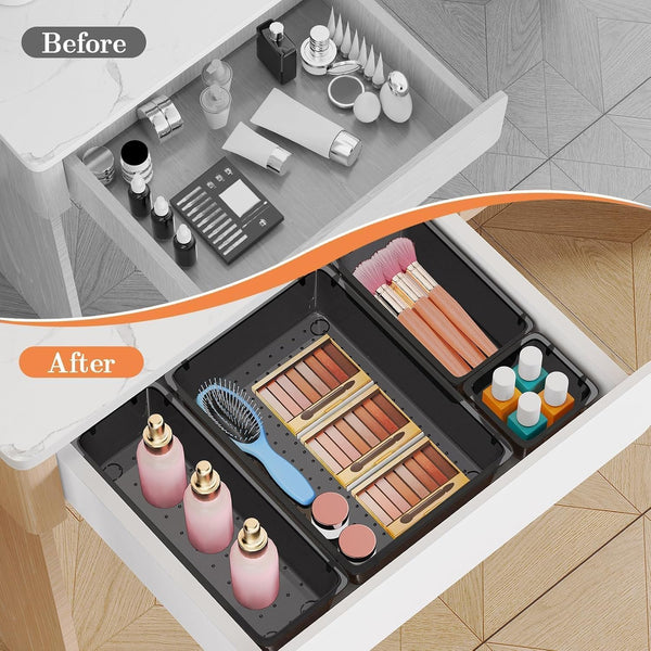 SpaceHacks 25 PCS Plastic Drawer Organizer Set, 4-Size Versatile Organizer Tool Trays & storage Bins for Makeup, Jewelry, and Gadgets in Bathroom,