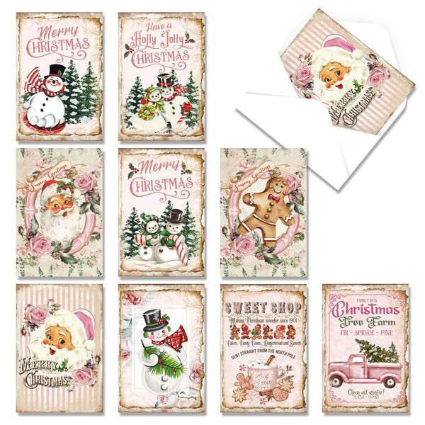 Quera Christmas Vintage Greeting Cards 27PCS Bulk Christmas Cards Snowman Santa Family Merry Christmas Cards with Envelopes for Christmas Holiday