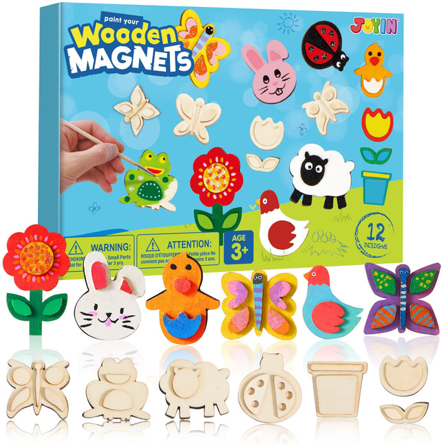 JOYIN 12 Wooden Magnet Creativity Arts & Crafts Painting Kit for Kids, Decorate Your Own Painting Gift for Halloween Cra