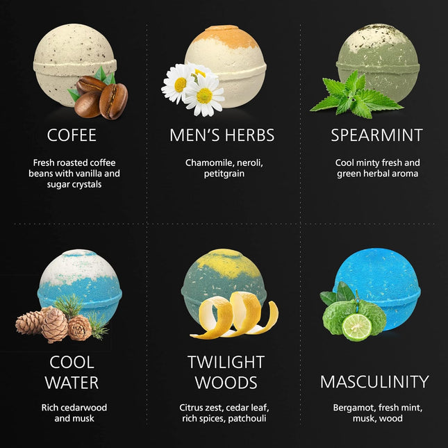 Organic Bath Bombs Gift Set for Men - Vegan Natural Ingredients - Absolutely Saf