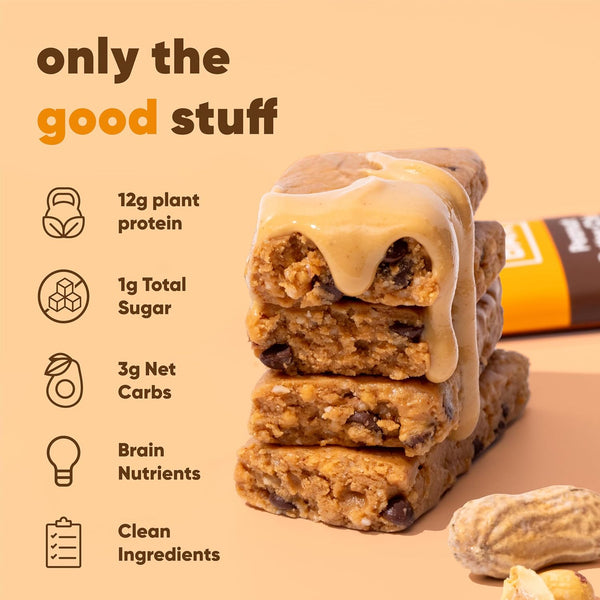 IQBAR Clean Plant Protein Bars, Peanut Butter Chip 12-Count | Protein Snack | High Fiber, High Protein, Low Sugar, Clean Label Project Certified |
