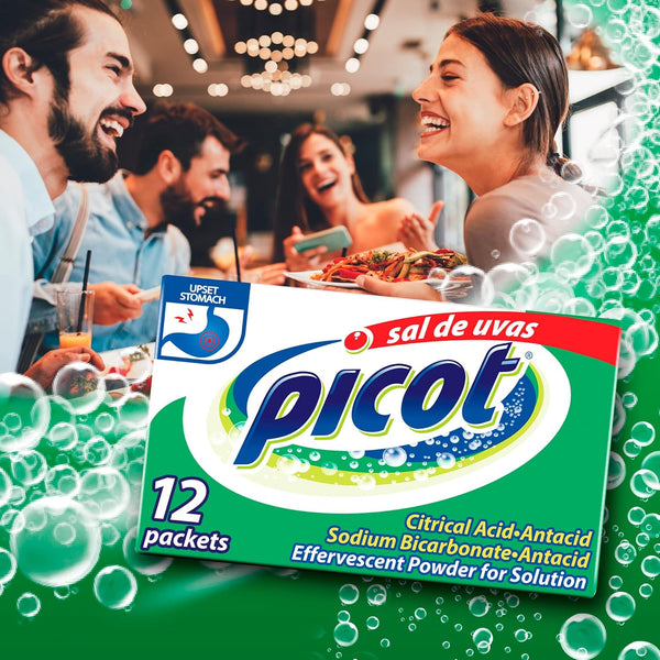 Sal de Uvas Picot, Effervescentl, Powder Solution, Antacid, 3-Pack of 12 Antacid Packets, 3 Boxes