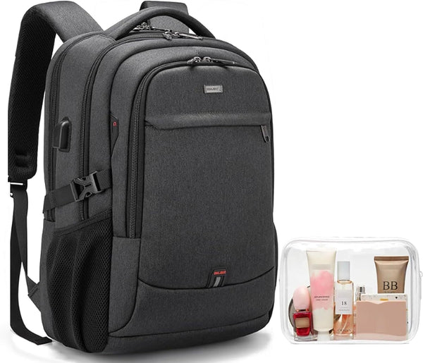 DUSLANG 17 Inch Laptop Backpack for Travel Water Resistant College Backpack for Men/Women Laptop Bag with USB Charging Port and clear Cosmetic