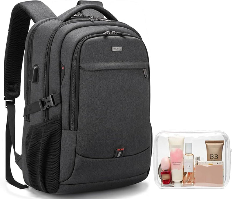 DUSLANG 17 Inch Laptop Backpack for Travel Water Resistant College Backpack for Men/Women Laptop Bag with USB Charging Port and clear Cosmetic