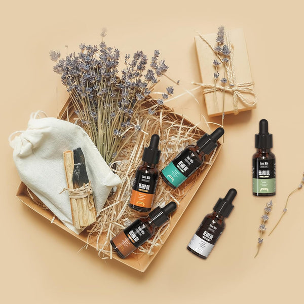 ISNER MILE 5 Pack Beard Oil Set Leave in Conditioner, Cedarwood Sandalwood Sage Sweet Orange, Mustaches Soften Moisturizing, Valentines Gifts for