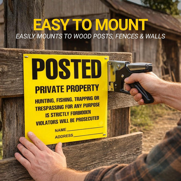 Posted Sign – No Hunting No Trespassing 11 x 11 Inch, Yellow Private Property Warning Signs, Outdoor Signs for Fence, Yard, Woods and Property
