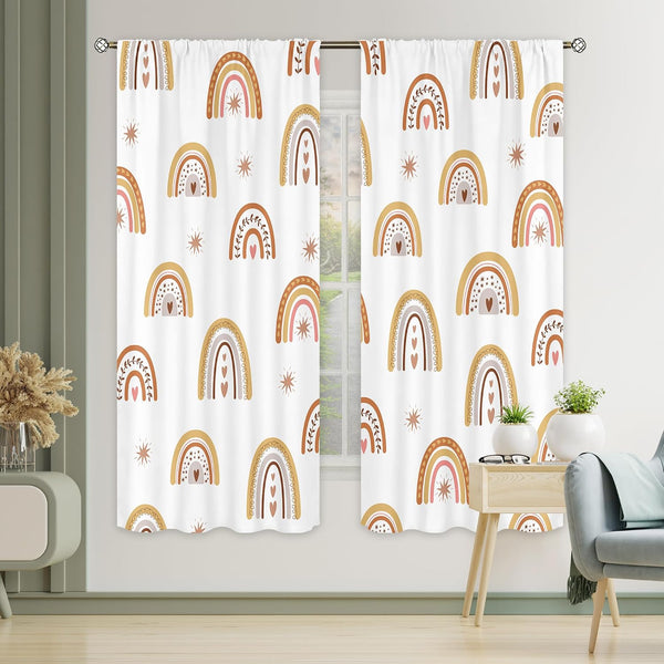 Cinbloo Kids Rainbow Curtains 42W x 63H Inch Rod Pocket Boho Cute Cartoon Colorful Stars for Girls Bedroom Decor Bohemia Love Heart Lovely