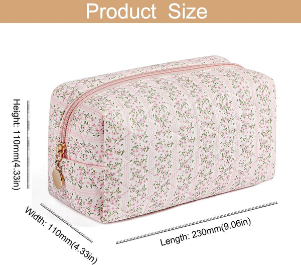 Makeup Bag Travel Cosmetic Bag for Women Girls, Zipper Make up Pouch, Floral Flowers Toiletry Organizer Makeup, Portable Storage Cosmetic Travel