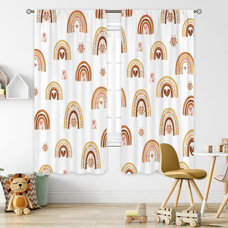 Cinbloo Kids Rainbow Curtains 42W x 63H Inch Rod Pocket Boho Cute Cartoon Colorful Stars for Girls Bedroom Decor Bohemia Love Heart Lovely