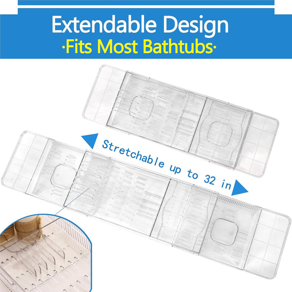 Expandable Bathtub Tray,Clear Plastic Anti-Slip Bath Tub Shelf Caddy Tray,Luxury Bathtub & Bathroom Accessories for Relaxing Spa,Suitable for