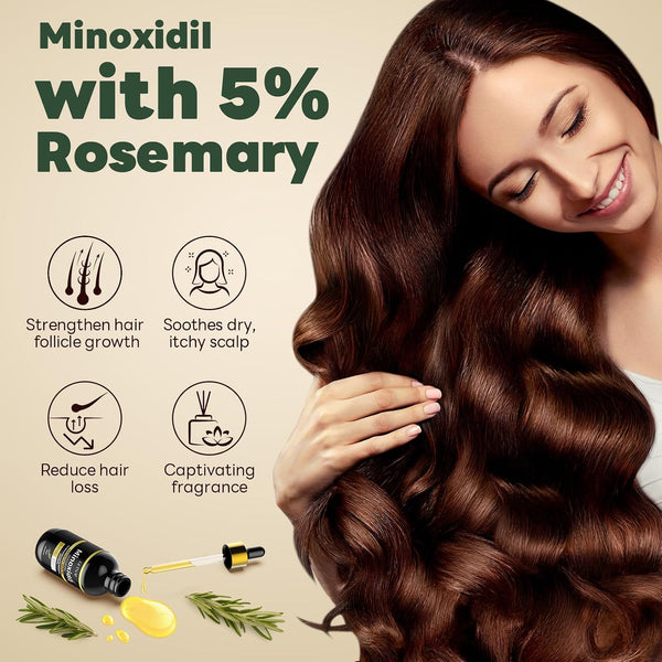 5% Minoxidil with Rosemary and Biotin for Men and Women Hair Growth,Beard Growth Kit,Scalp Serum for Thicker Fuller Hair 2 Fl Oz (Pack of 2)