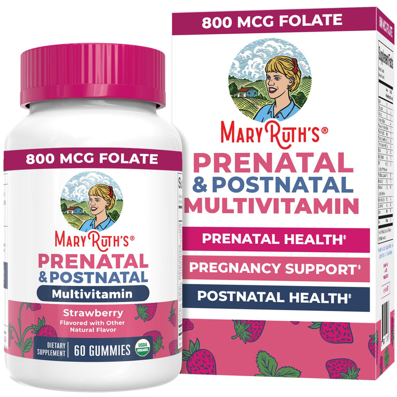 Maryruth Organics Prenatal Vitamins for Women | USDA Organic Prenatal Gummies | Postnatal Vitamins for Women Breastfeeding | Methylfolate 800 Mcg