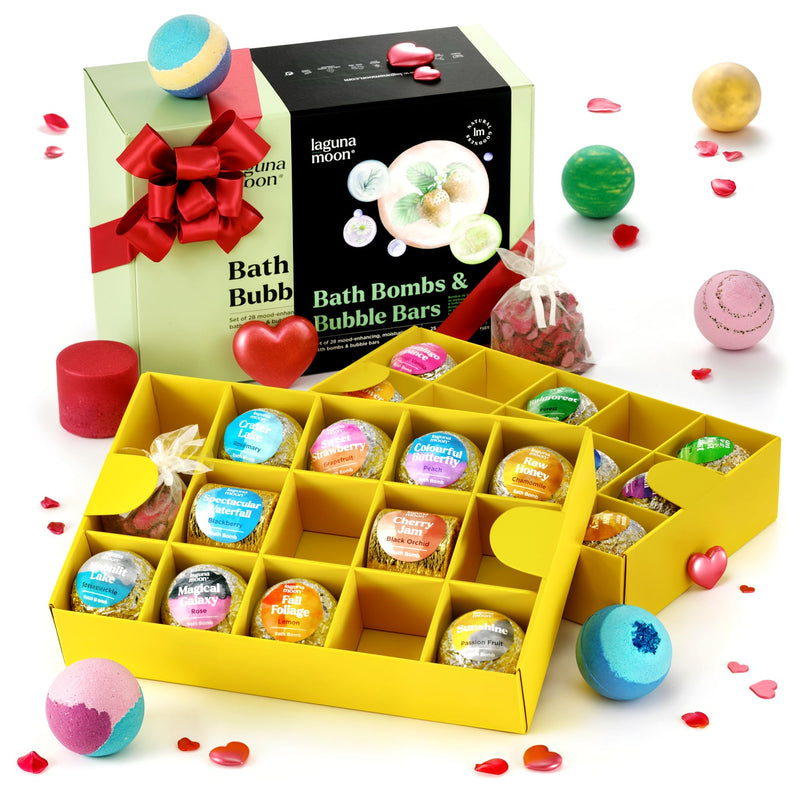 Lagunamoon Bath Bombs - 25 Extra Large Pieces, 3 Bubble Bars, Dried Flowers - Bubble Bath Shower Salts for Women, Men, Kids - Relaxing Bathbombs