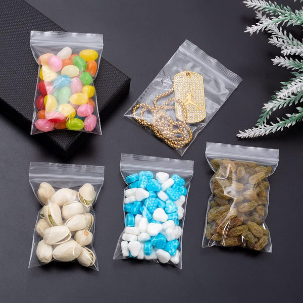 Small Plastic Bags, 400 PCS Mini Baggies, 4 Assorted Sizes, Transparent Jewelry Bag, Mini Bag, Resealable Poly Bags for Pill, Beads, Screws, Packaging