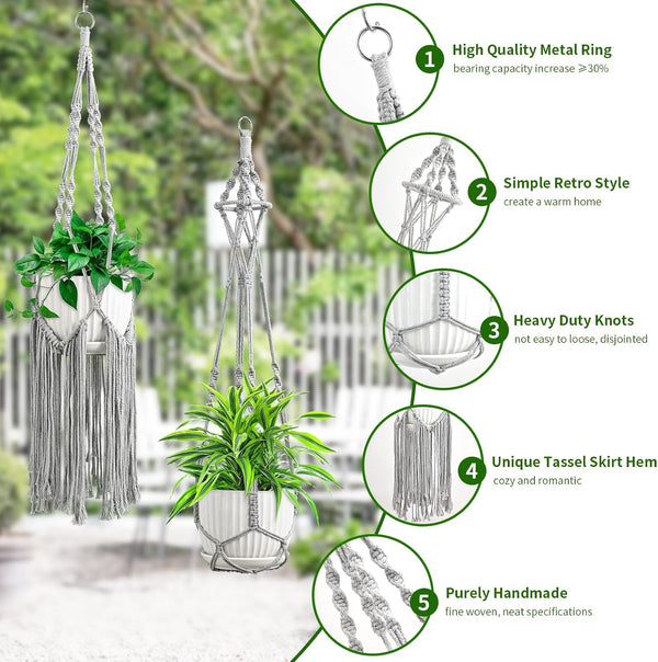 SFENNGPET Macrame Plant Hangers, 6Pack Hanging Planters for Indoor Plants Gray