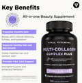 Vital Vitamins Multi Collagen Complex plus - with Biotin, Hyaluronic Acid, Vitamin C - Type I, II, III, V, X - for Women & Men - Hair, Skin, Nails