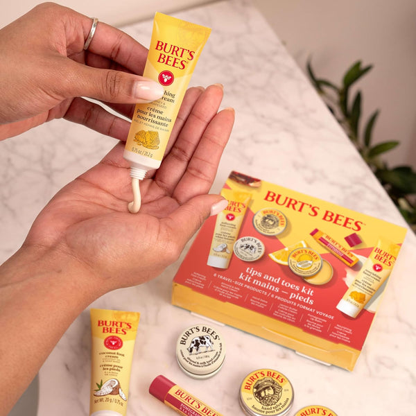 Burt'S Bees Gifts Ideas, Tips and Toes Kit, 6 Travel Size Products - Pomegranate Moisturizing Lip Balm, 2 Hand Creams, Foot Cream, Cuticle Cream,