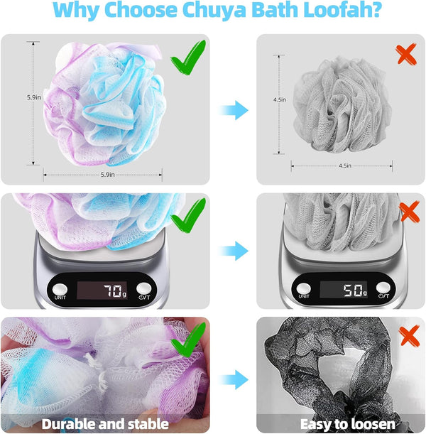 Chuya Bath Sponges Loofahs 70 Grams Large Size,4 Pack Shower Sponge Exfoliating Cleaning Bath Loofa Body Scrubber Balls for Women Men Children