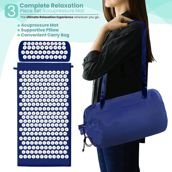 Sivan Health and Fitness Acupressure Mat and Pillow Set - Grounding Mat for Stress, Back & Neck Pain - Acupuncture Point Massage Mat for Muscle