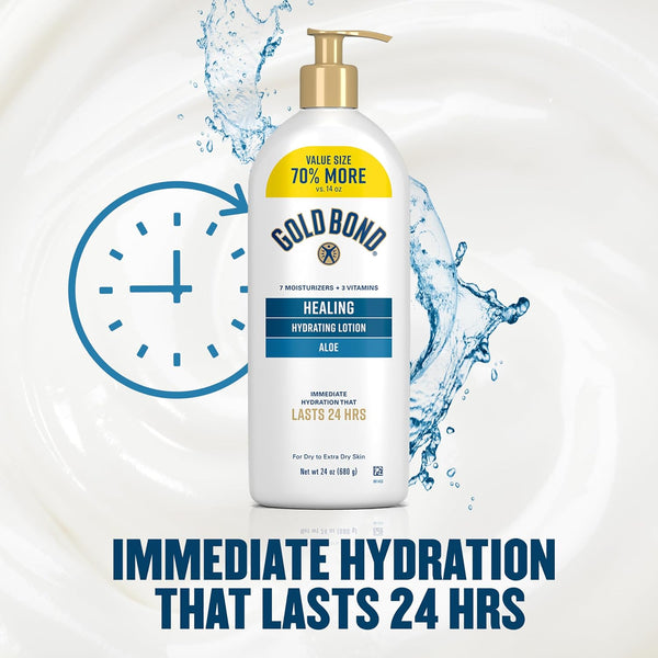 Gold Bond Healing Hydrating Body Lotion with Aloe, Moisturizer for Dry to Extra Dry Skin, 24-HR Hydration to Soothe & Comfort, Non-Greasy,