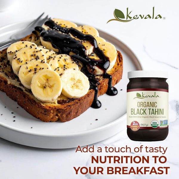 Kevala Organic Black Tahini - 32 oz, 2 lb, Double Size Black Sesame Paste | Gluten Free, For Cooking and Baking at Home, With Calcium and Dietary