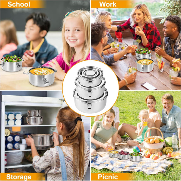 Premium Stainless Steel Food Storage Containers 304 Grade the Original Leak-Proof, Airtight, Smell-Proof - Perfect for Camping Trips, Lunches,