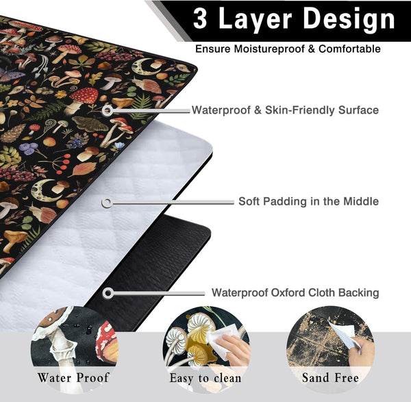 Supfitness Extra Large Picnic Blankets Waterproof Foldable (60"x 80") Mushroom Beach Blanket Waterproof Sandproof,3-Layer Thicking Mat Outdoor