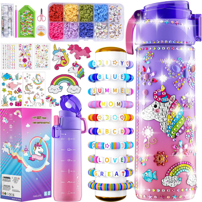 Gifts for Girls 4-12, Decorate Your Own Water Bottle Kits for Girls, Unicorn Dia
