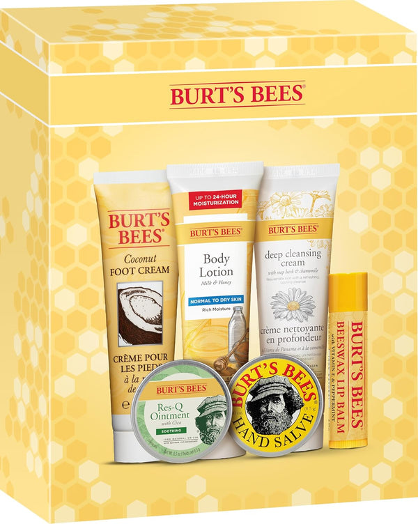 Burt's Bees Timeless Minis Kit, With Coconut Foot Cream, Milk and Honey Body Lotion, Deep Cleansing Cream, Res-Q Ointment, Hand Salve and Beeswax