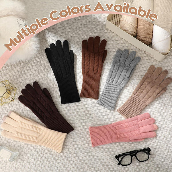 Pleneal Winter Gloves for Women Cold Weather - Womens Gloves Warm Touch Screen Fleece Lined Elastic Cuff Knit Glove 2 Pairs Black & Beige
