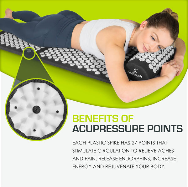 Prosourcefit Acupressure Mat and Pillow Set for Back/Neck Pain Relief and Muscle Relaxation, XL - Blue/White