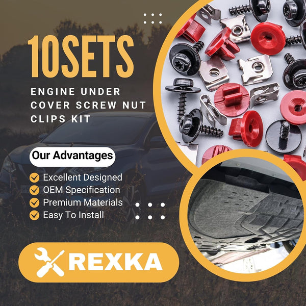 Rexka 10 Sets T30 Engine Splash Shield Guard Undertray Cover Screws Bolt Nut Clip Kit Compatible with Ford Focus Fusion Escape Explorer C-Max