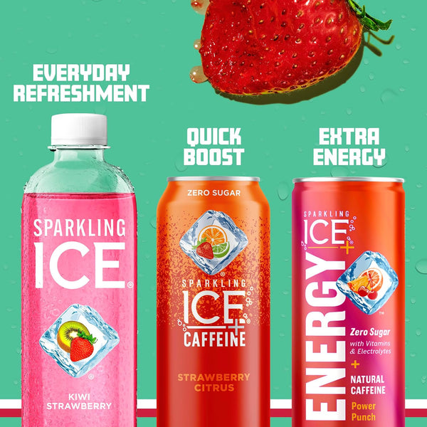 Sparkling Ice, Kiwi Strawberry Sparkling Water, Zero Sugar Flavored Water, with Antioxidants and Vitamins, Zero Sugar, 17 fl oz Bottles (Pack of